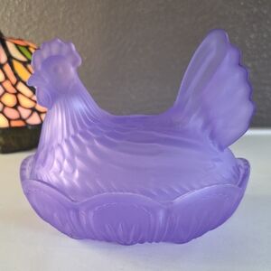 Purple Glass Hen on Nest Decorative Dish - Home Accents